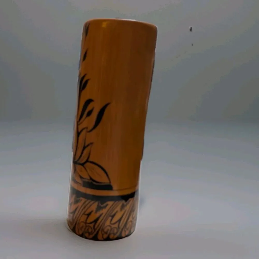 Vintage Abeysekera Industries Ceylon Lacquer Bamboo Cylinder Vase Hand Painted